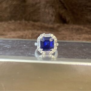 Sapphire Blue and CZ Silver Ring